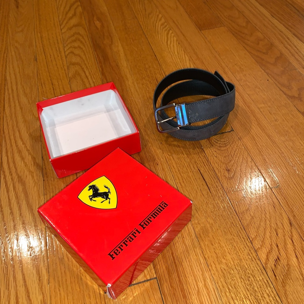 Ferrari Vintage Gray Leather Belt and Buckle